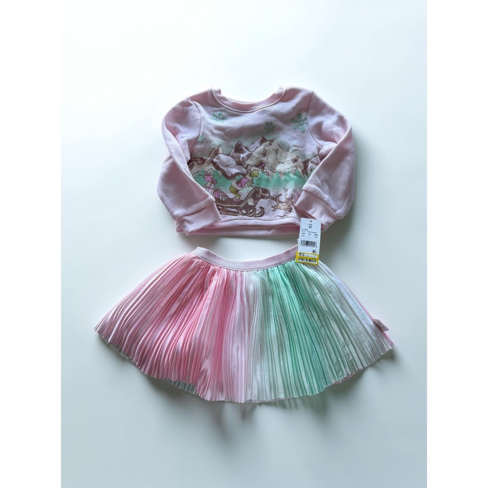 Dr. Seuss The Grinch Toddler Girls Sweatshirt and Pleated Skirt Set 2T Pink New